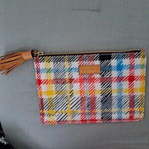 Dooney & Bourke Plaid Tartan PVC Tasseled Pouch or Clutch Bag - NWOT